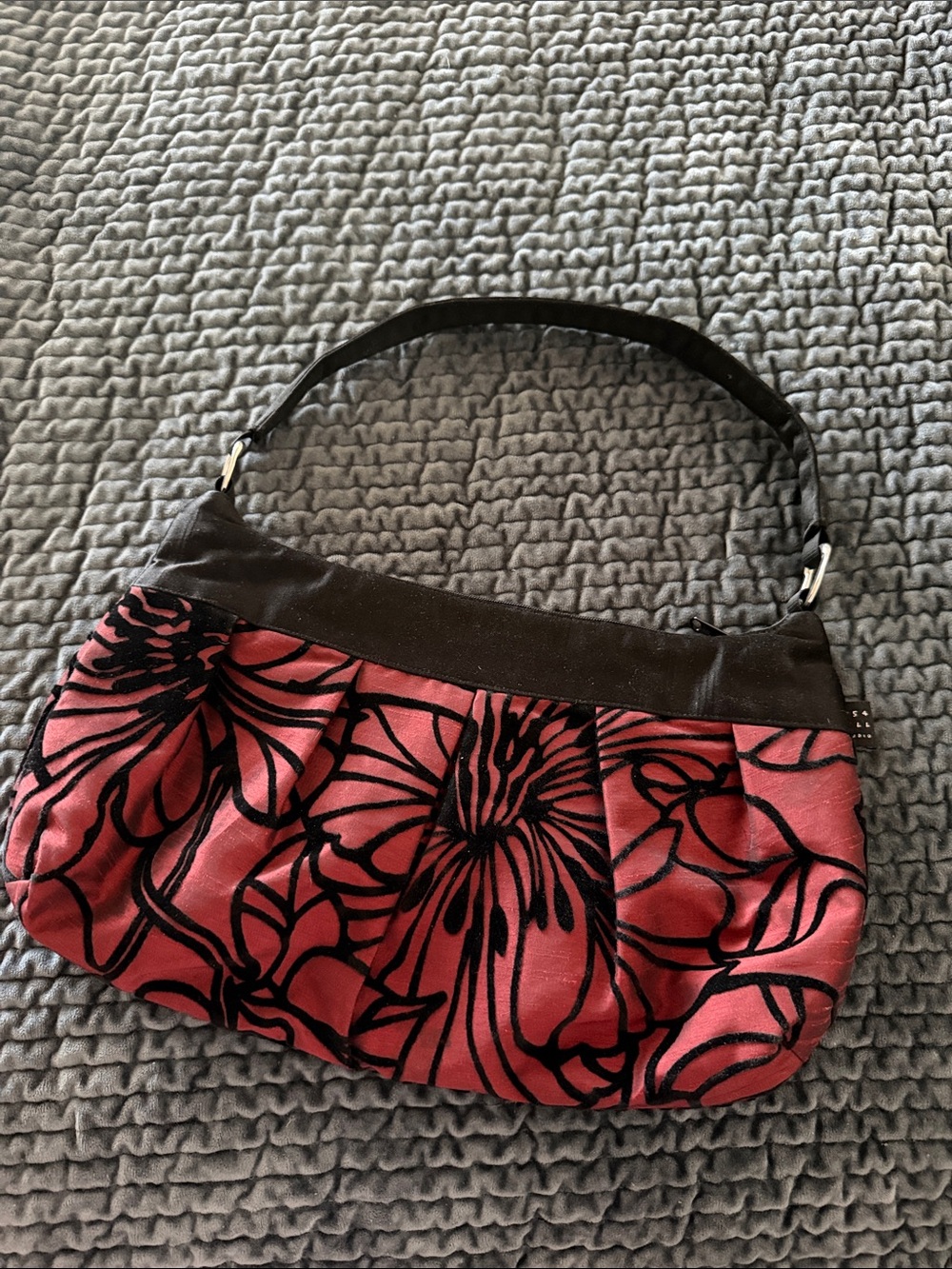 Holiday Shoulder Bag by 1154 Lill. Gorg Red Silk with Black Velvet & Satin Trim